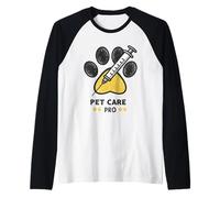 Pet Care Pro - Impresión de pata y jeringa Camiseta Manga Raglan