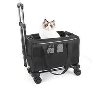 Pet Carrier with Wheels, Aluminum Frame Cat Trolley Bag Breathable Oxford Cloth Rolling Dog Travel Carrier with 360° Wheels & Extendable Handle for Airplane Car Train Travel (Black with White Edges)