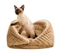Pet Cat House - Velvet PP Cotton 46x42cm Plegable 76x58cm | Semi Enclosed Warm Winter Nest With Cushion | Cat Dog Bed Pad For Living Room Bedroom Garage Playing Resting Napping
