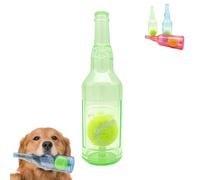 Pet Chew Beer Bottle with Tennis Ball, Crunch and Play Bottle Dog Toy, Crunchnplay Bottle Toy, for Play and Training, Teeth Grinding (Green,Small)
