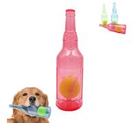 Pet Chew Beer Bottle with Tennis Ball, Crunch and Play Bottle Dog Toy, Crunchnplay Bottle Toy, for Play and Training, Teeth Grinding (Pink,Small)