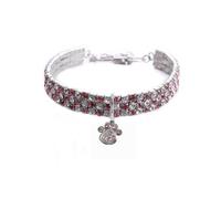 Pet Collar with Diamonds, Adjustable Crystal Diamond Elastic Heart Claw Pendant Wedding Cat And Dog Small Pet Necklace Jewelry(pink)
