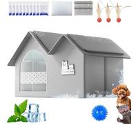 Pet Cooling House for Cats and Dogs, Foldable Outdoor Cat House with Ice Packs and Absorbent Cotton Bag,Insulated Pet Tent for Dogs, Breathable Indoor Cooling Mat for Cats (Grey-L)