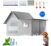 Pet Cooling House for Cats and Dogs, Foldable Outdoor Cat House with Ice Packs and Absorbent Cotton Bag,Insulated Pet Tent for Dogs, Breathable Indoor Cooling Mat for Cats (Grey-M)