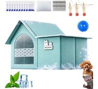 Pet Cooling House for Cats and Dogs, Foldable Outdoor Cat House with Ice Packs and Absorbent Cotton Bag,Insulated Pet Tent for Dogs, Breathable Indoor Cooling Mat for Cats (Green-M)