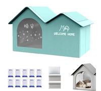 Pet Cooling House for Cats and Small Dogs, Foldable Indoor Outdoor Cat House with 10 Ice Packs, Waterproof Insulated Dog House, Ventilated Summer Cooling Cat Bed Shelter (Blue, 18.1 * 13.8 * 14.6in)