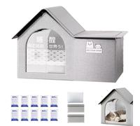Pet Cooling House for Cats and Small Dogs, Foldable Indoor Outdoor Cat House with 10 Ice Packs, Waterproof Insulated Dog House, Ventilated Summer Cooling Cat Bed Shelter (Gray2, 28.3 * 15.7 * 18.9in)