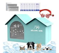 Pet Cooling House for Cats and Small Dogs Outdoor Cat House with Removable Pad & Ice Packs Foldable Air Conditioned Cat Cooling Bed Shelter (Green L-60 * 38 * 42cm)