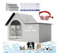 Pet Cooling House for Cats and Small Dogs Outdoor Cat House with Removable Pad & Ice Packs Foldable Air Conditioned Cat Cooling Bed Shelter (Grey L-45 * 37 * 36cm)
