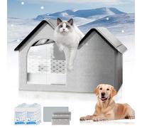 Pet Cooling House - M/L/XL Pet Summer House with 10 Ice Packs, Foldable Cat Cooling House, Double Insulated Air Conditioned Dog Houses, Ventilate & Easy Clean for Cats & Small Dogs (Pair,M)