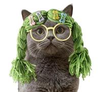 Pet Cosplay Headwear - Braids with Glasses Accessory, Funny Cat Dog Wig Kit, Lightweight Costume Pieces for Puppies Kittens | Christmas Carnival Holiday Party Photoshoots Adorable Animal