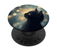 Pet Cozy Winter Scene Cat Christmas Lights Seasonal Black Kitten PopSockets PopGrip Adhesivo