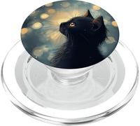 Pet Cozy Winter Scene Cat Christmas Lights Seasonal Black Kitten PopSockets PopGrip para MagSafe