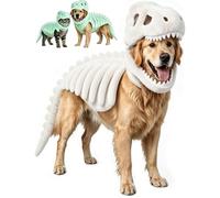 Pet Dinosaur Costume - 3D Skeleton Design Glow in The Dark, Cozy Plush 3D Halloween Cat and Dog Skeleton Costume, Realistic Dinosaur for Pet (White,45cm)