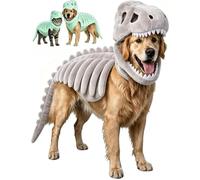 Pet Dinosaur Costume - 3D Skeleton Design Glow in The Dark, Cozy Plush 3D Halloween Cat and Dog Skeleton Costume, Realistic Dinosaur for Pet (Gray,45cm)