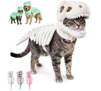 Pet Dinosaur Skeleton Costume, Dinosaur Skeleton Glow in Dark Dog and Cat Costume, Dog Halloween Costumes, Dino Pet Outfit for Pets Party Family Halloween Cosplay (White,L)