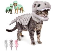 Pet Dinosaur Skeleton Costume, Dinosaur Skeleton Glow in Dark Dog and Cat Costume, Dog Halloween Costumes, Dino Pet Outfit for Pets Party Family Halloween Cosplay (Gray,L)