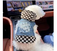 Pet Dog and Cat Clothing Source Factory, chaqueta vaquera casual de primavera y otoño, ropa de dos patas (camisa de mezclilla a cuadros con estrellas - marrón y blanco, M)