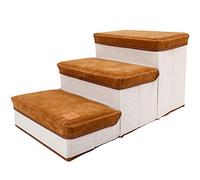Pet Dog Ladder Pet Stairs Foldable Soft Elastic Large Capacity 3 Storage Box for High Bed Sofa (Brown)