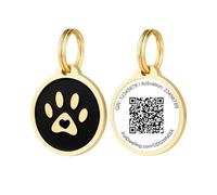 Pet Dwelling Premium QR Code Pet ID Tags - Dog Tags and Cat Tags, Connect to Online Pet Profile, Receive Instant Scanned Tag Location Email Alert(Gold Black Paw)
