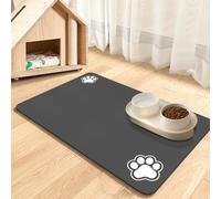 Pet Feeding Mat, Cat Dog Muddy Paws Mat, Super Absorbent Pet Mats for Food Bowls (Dark Grey-2 Paws, 44.5 x 71 cm)