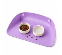 Pet Feeding Mat for Dogs & Cats, Waterproof Faux Leather Dog Food Mat with Raised Edge, Non Slip Pet Placemat for Food and Water Bowls, Easy Clean Floor Protector (Purple)