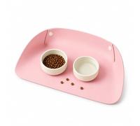 Pet Feeding Mat for Dogs & Cats, Waterproof Faux Leather Dog Food Mat with Raised Edge, Non Slip Pet Placemat for Food and Water Bowls, Easy Clean Floor Protector (Pink)