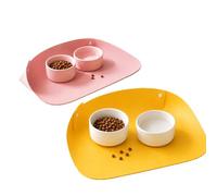 Pet Feeding Mat for Dogs & Cats, Waterproof Faux Leather Dog Food Mat with Raised Edge, Non Slip Pet Placemat for Food and Water Bowls, Easy Clean Floor Protector (Yellow)