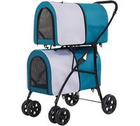 Pet Gear - Cochecito para mascotas de 4 ruedas, doble capa, transportador de viaje de dos niveles, cochecito ligero para perros y gatos, ideal para gemelos o múltiples mascotas (gris)