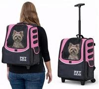 Pet Gear I-GO2 Escort Roller Mochila, transportador de viaje, asiento de coche para gatos/perros, ventilación de malla, correa incluida, asa telescópica, bolsa de almacenamiento, diamante rosa