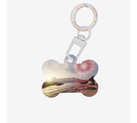 Pet Go ID Tags The Beach and Fireworks at Sunset - Etiquetas personalizadas para perros y gatos, acrílico en forma de hueso, color blanco, mediano