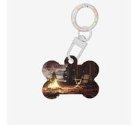 Pet Go ID Tags The Fire Pit in The Destroyed Library - Etiquetas personalizadas para perros y gatos, acrílico en forma de hueso, color blanco, mediano