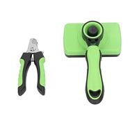 Pet Grooming Brush & Nail Clippers Kit | Convenient - Maintenance Brush for Dogs/Cats | Stainless Steel Deshedding Tool Reduces Shedding by 90% | Massage Function for Skin