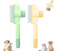 Pet Hair Removal Comb Flea Comb,Cat Brush with Release Button,Hair Grooming Brush for Dogs and Cats,Self-Cleaning with Long & Short Stainless Steel Metal Teeth,for Shedding (Combination)
