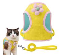 Pet Harness, Reflective Cat Vest, Pink, Breathable Cartoon Puppy Strap, Comfortable Adjustable Gear for Travel Training Daily Use Beach Camping Hiking Park Outdoor Nighttime