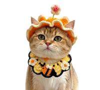 Pet Hat Crochet Costume - Party Headwear, Dress Up Prop with Bib Photo | Crochet Pet Hat Costume - Party Dress Up for Animals | Handmade Yarn Materials with Bib Accessory for Fun Occasions and Photo