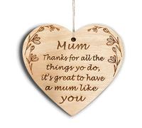 Pet-Jos Placa de madera con forma de corazón para mamá, regalo para el día de la madre, 10 x 10 cm, diseño de corazón moderno, con texto en inglés "I Love You Mum"