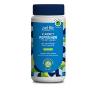 Pet Life Unlimited Polvo refrescante y desodorante para alfombras, seguro para mascotas, aroma de hoja de enebro a base de plantas, fabricado en Estados Unidos, 16 onzas (paquete de 1)