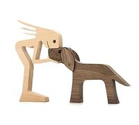 Pet Lover Gifts Wood Sculpture, Family & Puppy Wooden Crafts Sculpture, Unique Gift Hand Carved Wood Dog Human Statue, Pet Lover Gifts Wood Sculpture