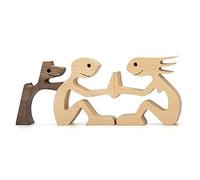 Pet Lover Gifts Wood Sculpture, Family & Puppy Wooden Crafts Sculpture, Unique Gift Hand Carved Wood Dog Human Statue, Pet Lover Gifts Wood Sculpture