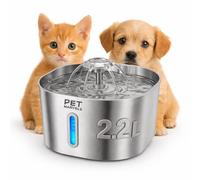 Pet Marvels Fuente de agua para gatos de acero inoxidable - Bomba ultrasilenciosa de 2.2L/74 onzas, nivel de agua visible, modos de flujo dual, dispensador automático de agua para mascotas para gatos