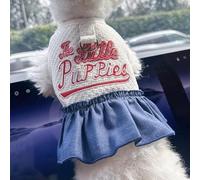 Pet Puppy Cat Clothing Source Factory Direct Sales Spring and Autumn Style Spicy Girl Denim Skirt Collection (falda de mezclilla bordada, mediana)