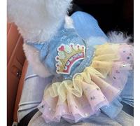 Pet Puppy Cat Clothing Source Factory Direct Sales Spring and Autumn Style Spicy Girl Denim Skirt Collection (falda colorida de arena con corona roja, mediana)