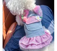 Pet Puppy Cat Clothing Source Factory Direct Sales Spring and Autumn Style Spicy Girl Denim Skirt Collection (falda de mezclilla con flores de fresa, talla L)