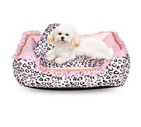 Pet-Saymequeen Lindo tapete de Dormir Rosa para Cachorros con patrón de Leopardo, Forma Cuadrada Redonda, para Gatos, Perros, sofá, Cama, casa de Mascotas, Cueva (M, Cama Cuadrada)