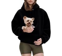 Pet Sling Hoodie, Pet Hoodie Carrier, Teddy Fleece, Ultra-Soft Warm for Autumn & Winter (Black,XX-Large)