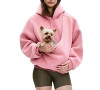 Pet Sling Hoodie, Pet Hoodie Carrier, Teddy Fleece, Ultra-Soft Warm for Autumn & Winter (Pink,X-Large)