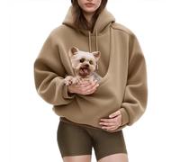 Pet Sling Hoodie Teddy Fleece Ultra-Soft Warm Pet Hoodie Carrier for Cats & Small Dogs 2-15 Lbs, Unisex Fit (Khaki,L)