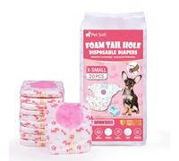 Pet Soft Pañales desechables para perras, 20 unidades, talla XS, pañales desechables súper absorbentes para perras en temporada/calor/incontinencia con agujero ajustable para la cola (XS, 20 unidades)