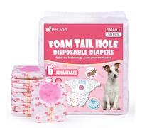 Pet Soft Pañales desechables para perros y gatos, 50 unidades, para perras y gatos, pañales absorbentes para perras con agujero de cola ajustable (S-M-50 unidades)